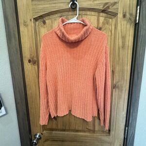 J. Jill Chenille Sweater XLP Petite Orange Ribbed Cowl‎ Neck Long Sleeve Soft